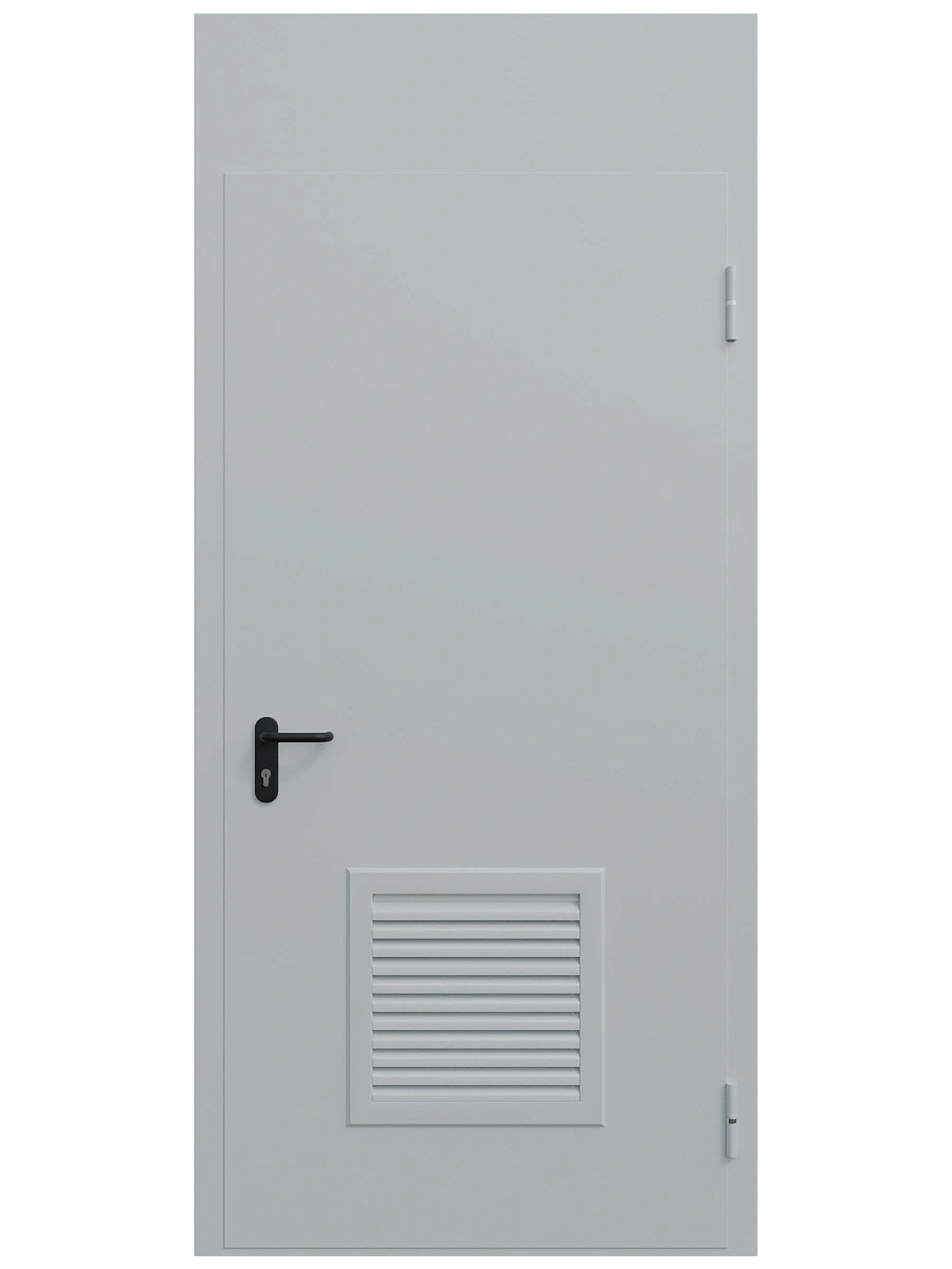 Однопольная техническая дверь с решеткой и фрамугой