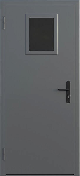Однопольная противопожарная дверь ei 60 металл 1.5 мм с окном 300х400 мм и фрамугой 950 мм