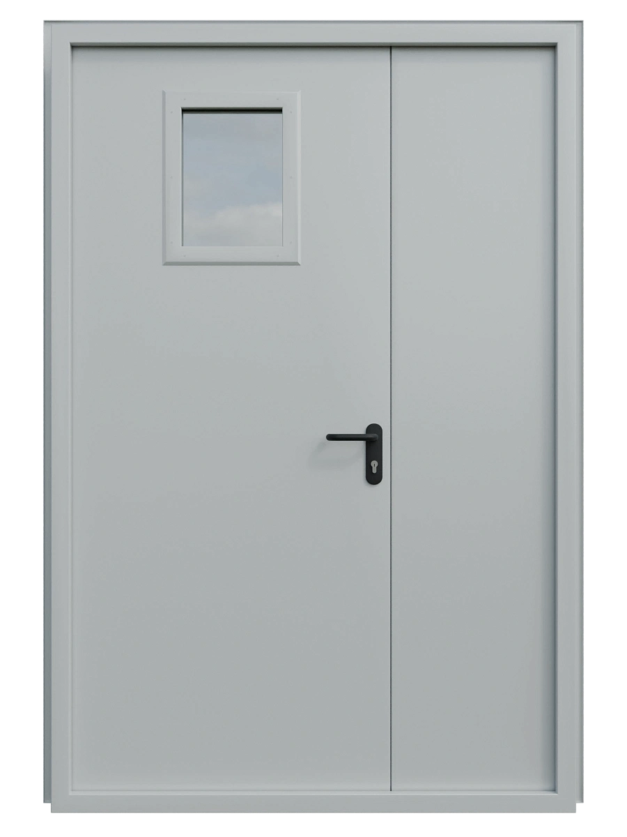 Двупольная противопожарная дверь ei 60 2000х2400 мм с окном 600х800 в активной створке, металл 1.5 мм