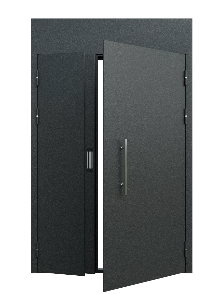 Двупольная подъездная дверь 1200x2500, фрамуга 450