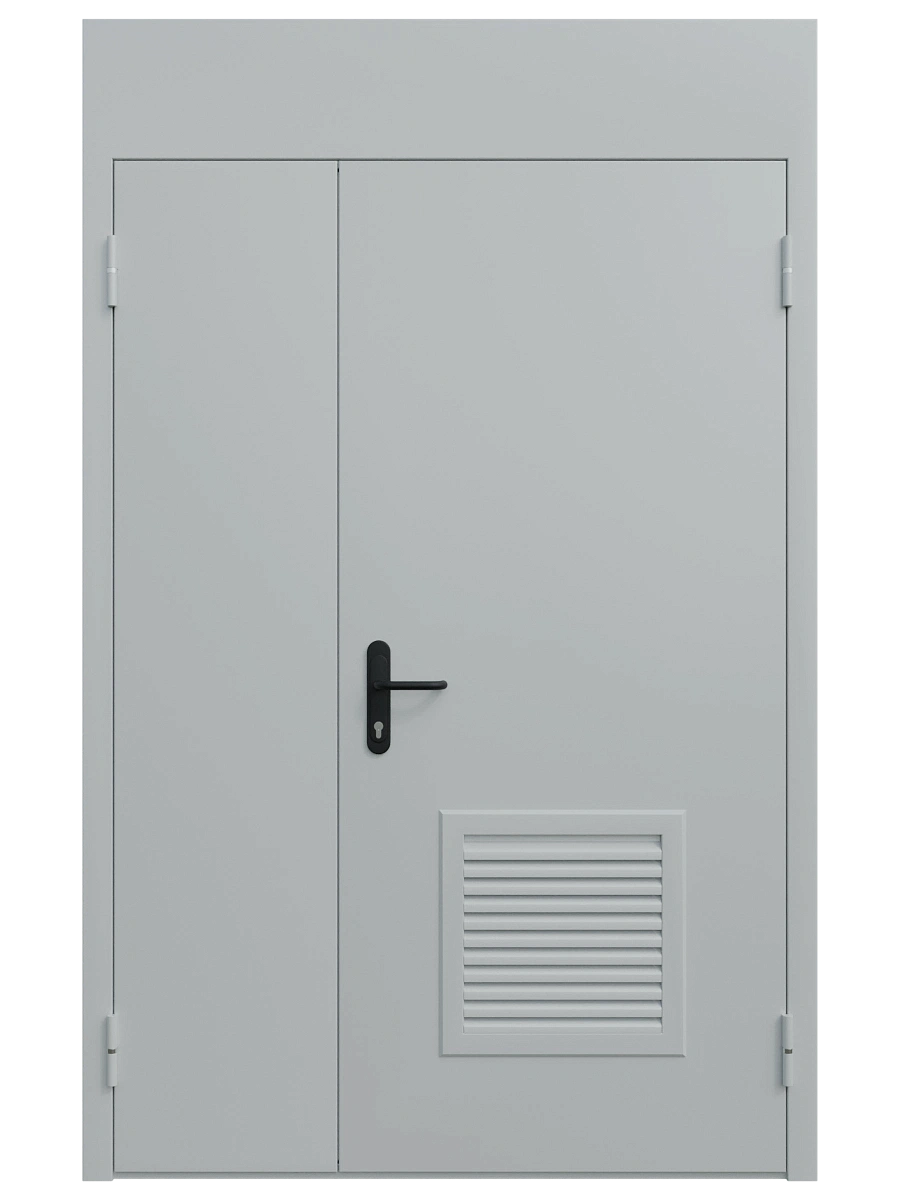 Двупольная техническая универсальная дверь с решеткой и фрамугой