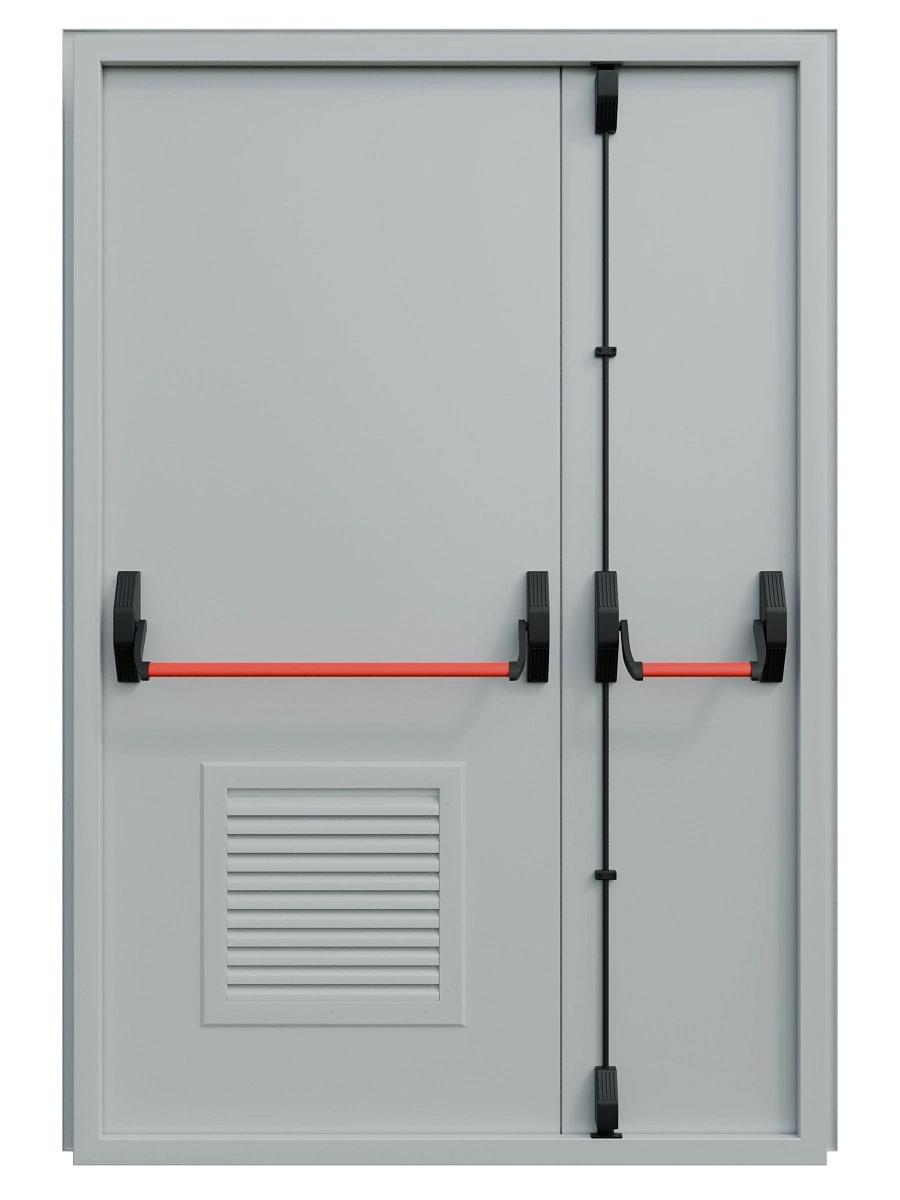 Двупольная техническая дверь с решеткой и антипаникой