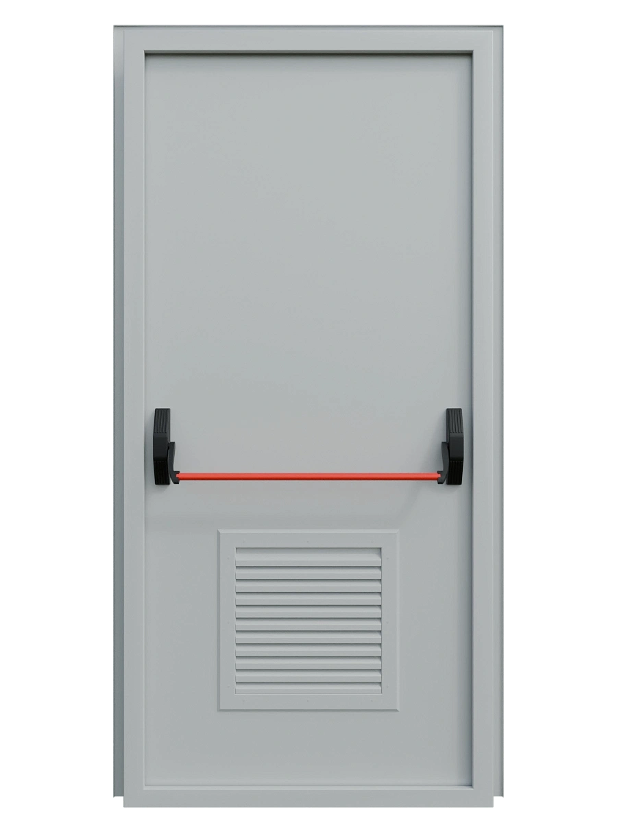 Однопольная техническая универсальная дверь с решеткой и антипаникой