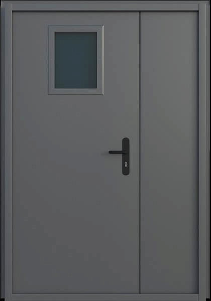 Двупольная противопожарная дверь ei 60 1200х2050 мм с окном 300х400 в активной створке, металл 1.2 мм