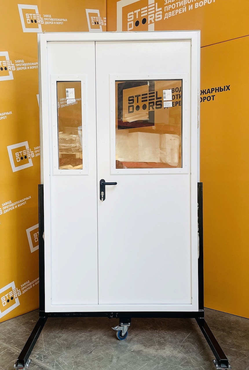 Двупольная противопожарная дверь ei 60 2000х2400 мм с окнами 600х800 в активной и пассивной створке, металл 1.5 мм