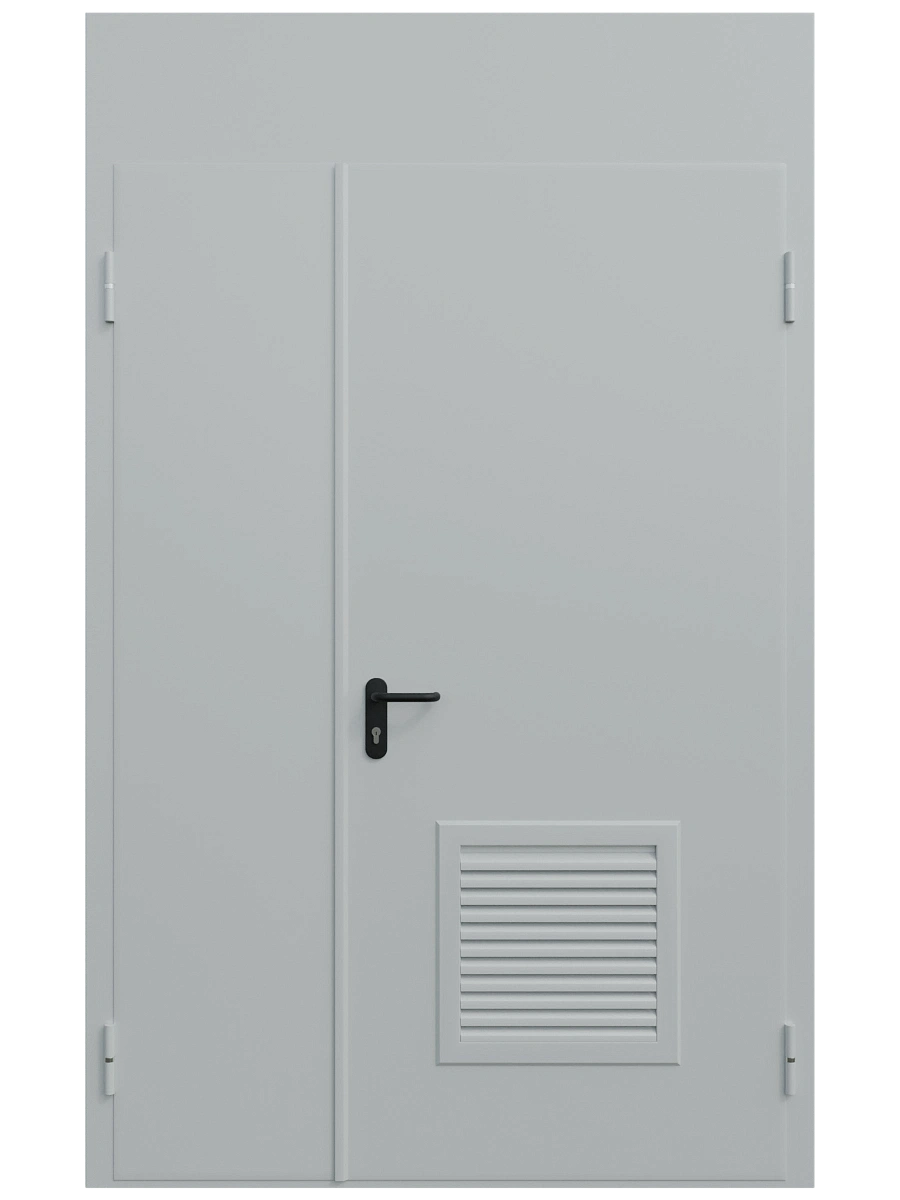 Двупольная техническая дверь с решеткой и фрамугой
